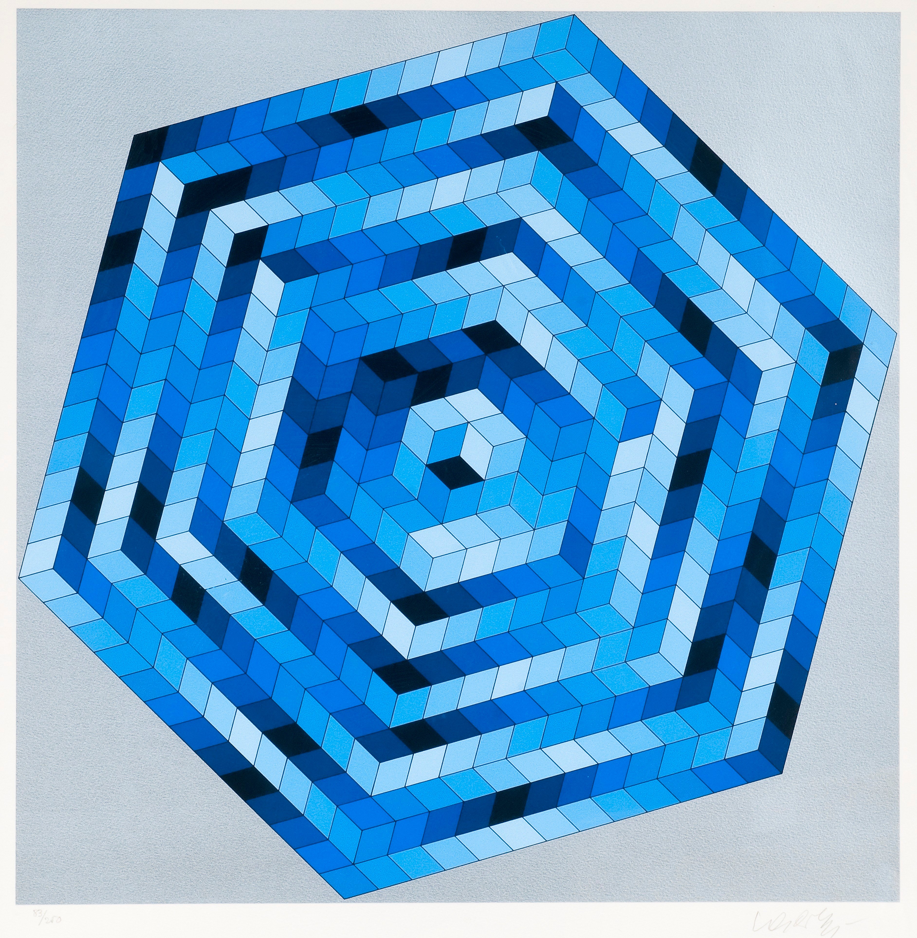Victor Vasarely - Composition in blue and grey